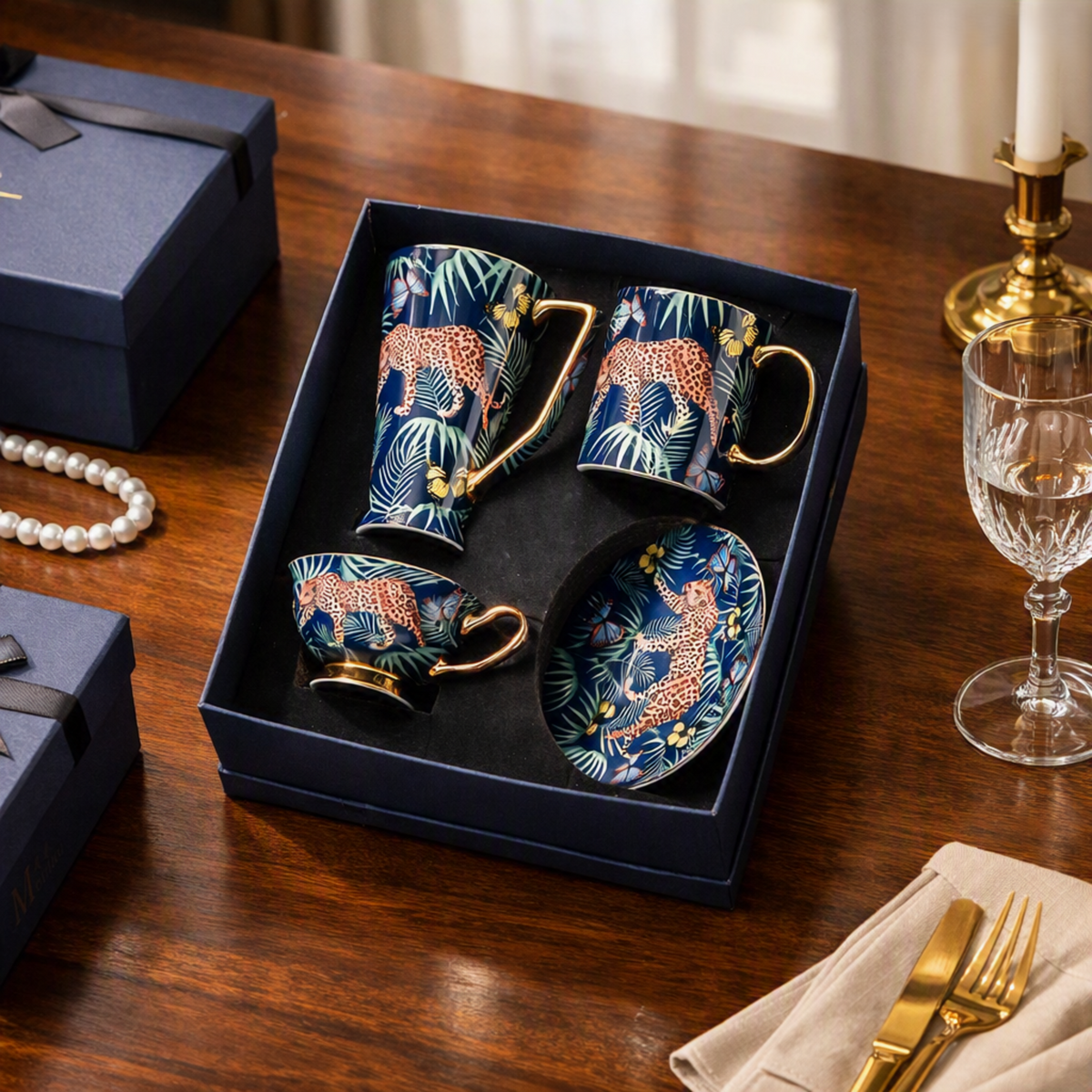 Jungle Cheetah Bone China Coffee Cup & Mug Set