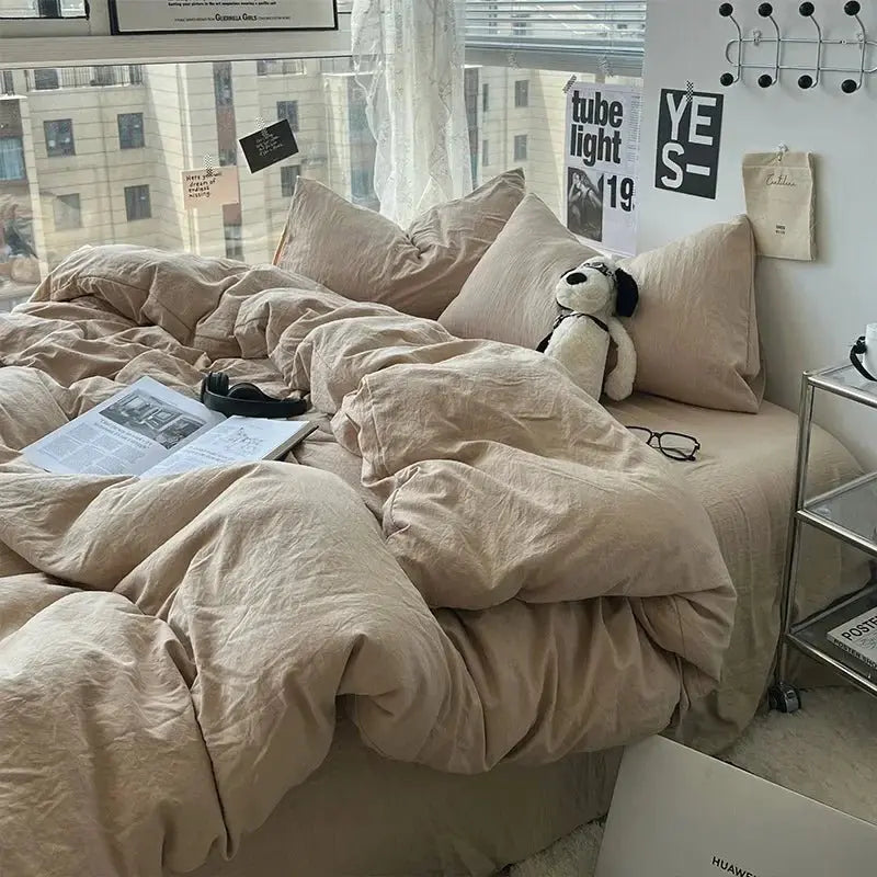 Ins washed cotton solid color four-piece suit can sleep naked in student dormitory 4 three-piece quilt cover - Julia M LifeStyles