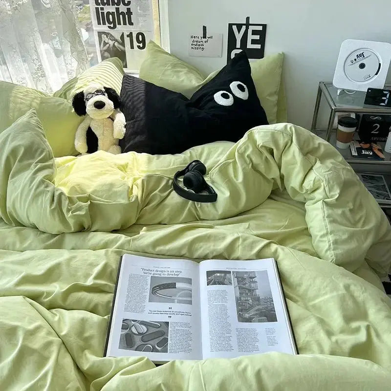 Ins washed cotton solid color four-piece suit can sleep naked in student dormitory 4 three-piece quilt cover - Julia M LifeStyles