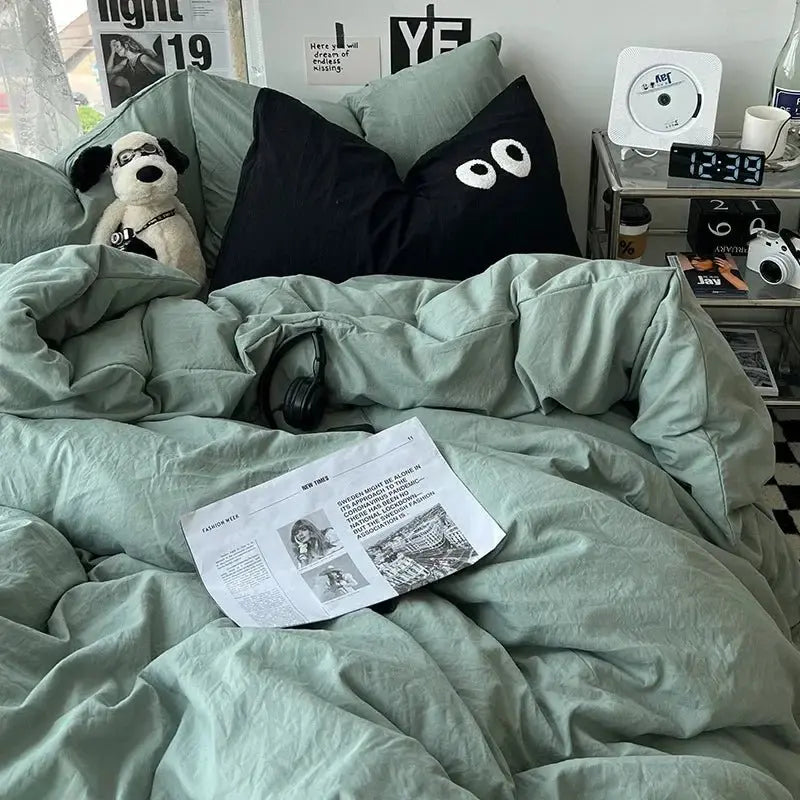 Ins washed cotton solid color four-piece suit can sleep naked in student dormitory 4 three-piece quilt cover - Julia M LifeStyles