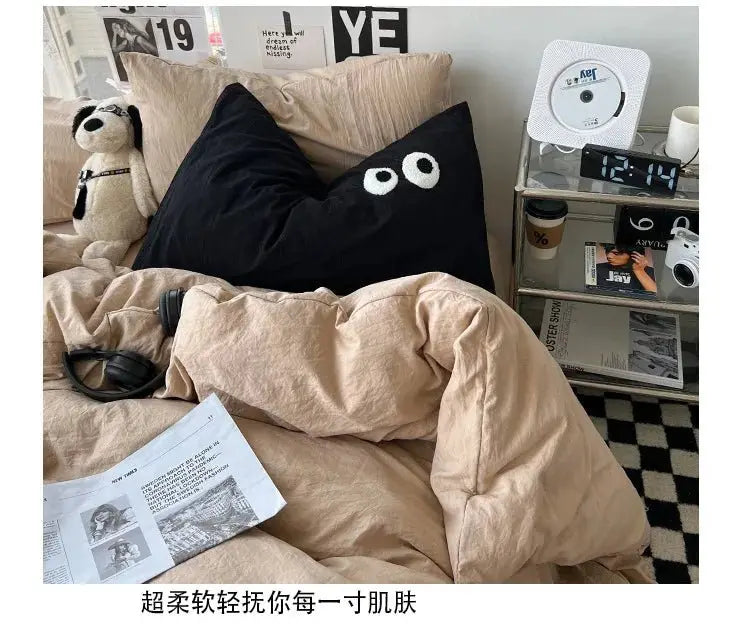Ins washed cotton solid color four-piece suit can sleep naked in student dormitory 4 three-piece quilt cover - Julia M LifeStyles