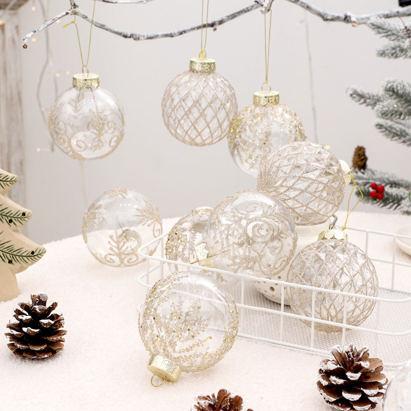 Christmas decorations 8cm/9PCS transparent PET painted Christmas ball gift box set Christmas tree pendant eprolo