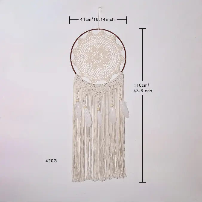 Nordic Creative Hook Flower Dream Catching Net Feather Wind Chime Pendant Home Decor Entrance Decoration Wedding Background eprolo