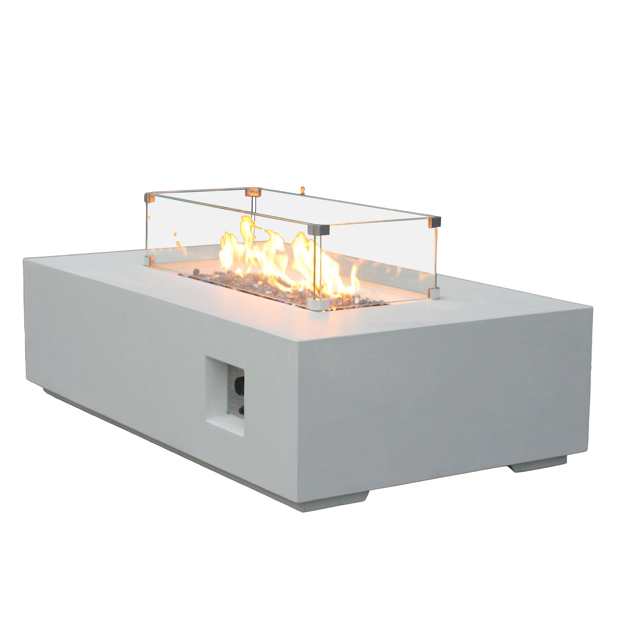 52 Inch Outdoor Concrete Propane gas rectangle Fire Pit table in Antique white color - Julia M LifeStyles