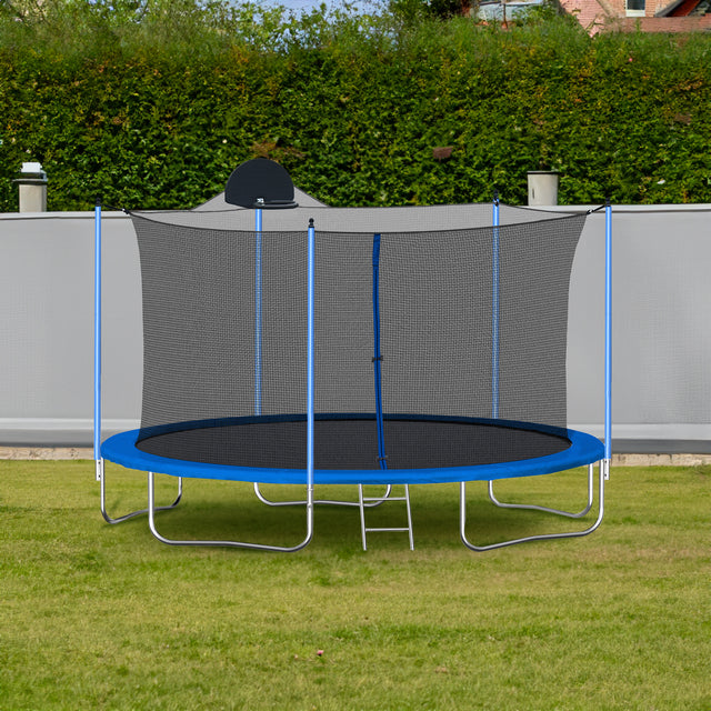 12FT Trampoline for Adults & Kids with Basketball Hoop, Outdoor Trampolines w/Ladder and Safety Enclosure Net for Kids and adult - Julia M LifeStyles