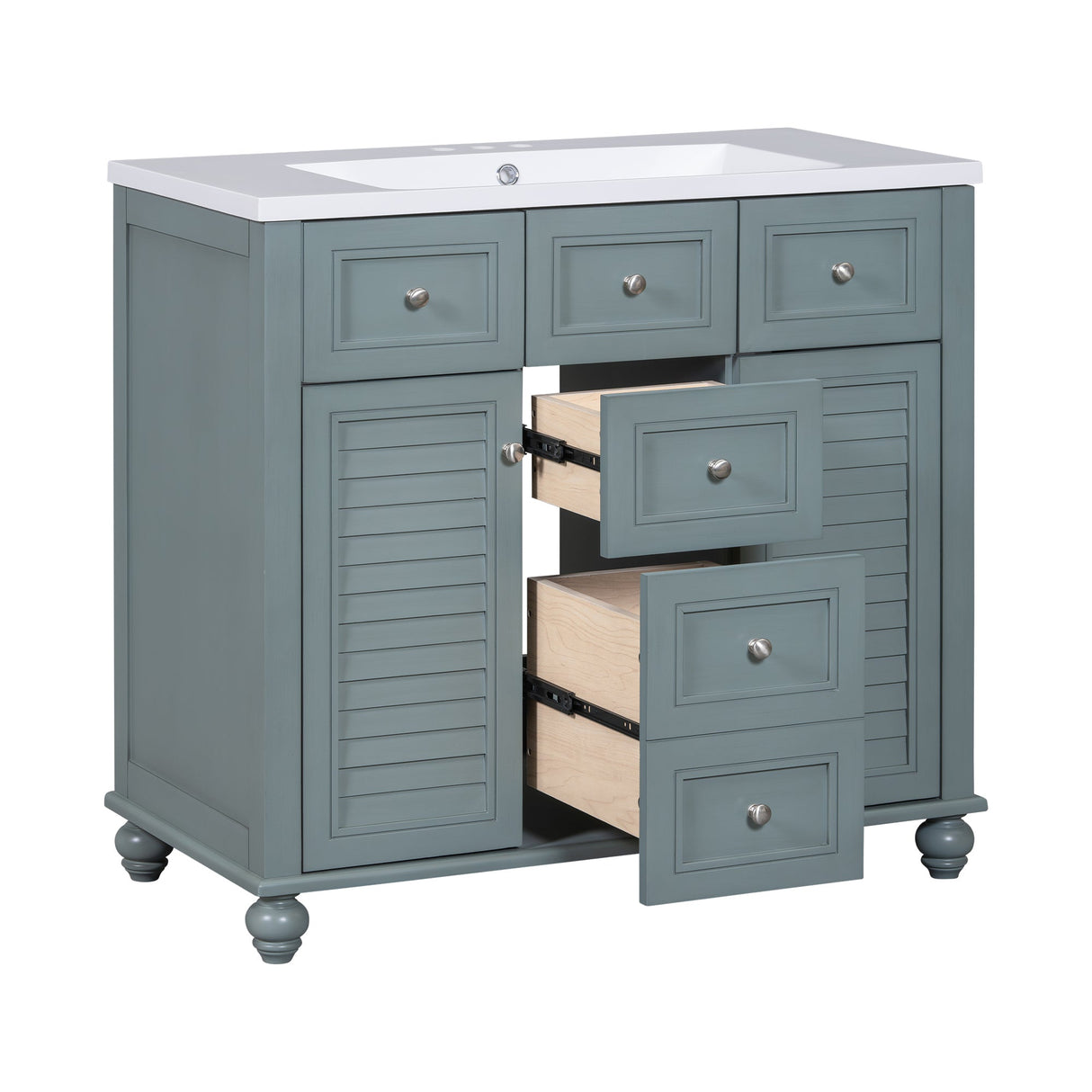 36 "bathroom makeup cabinet with resin sink combination and 2 drawers, with soft closing door, blue color eprolo