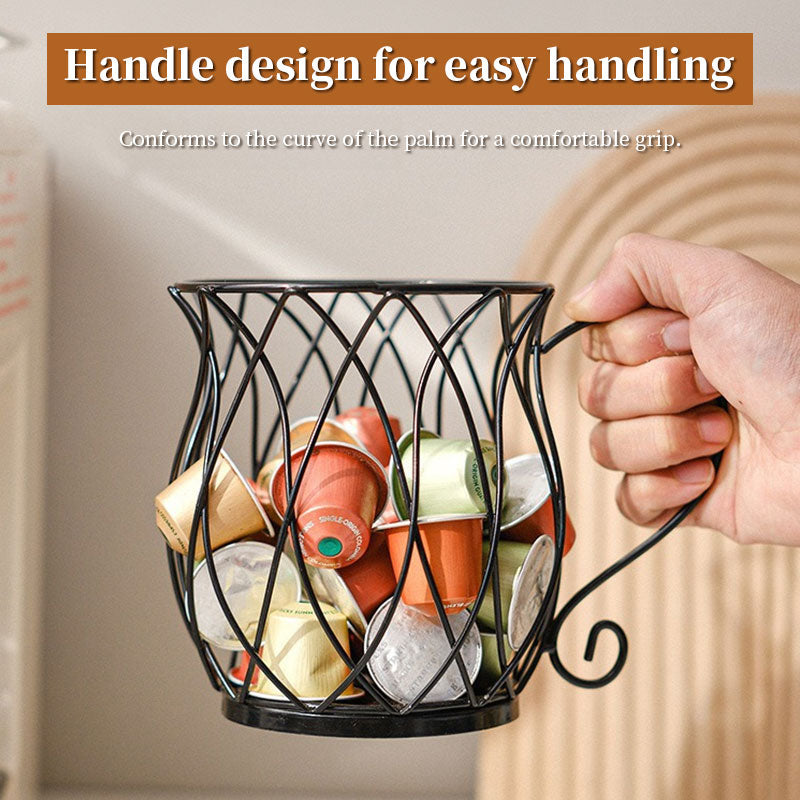 Elegant Wrought Iron Coffee Capsule Organizer & Dispenser – Large Capacity for Nespresso & Keurig
