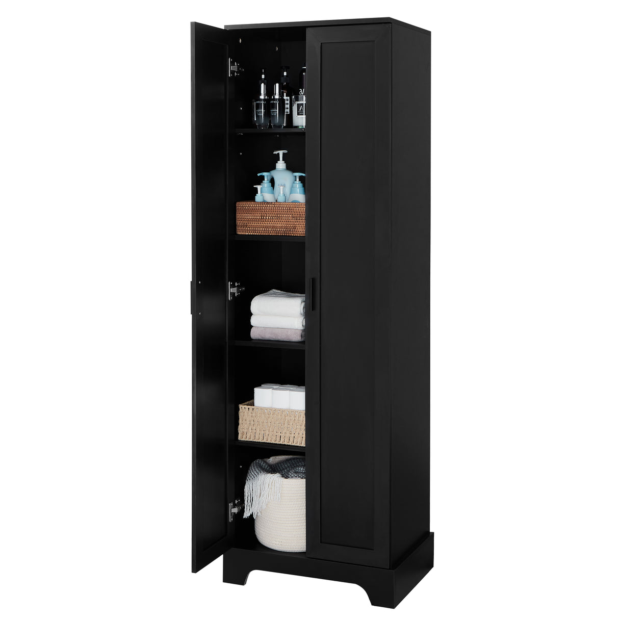 Storage Cabinet with Two Doors for Bathroom, Office, Adjustable Shelf, MDF Board, Black - Julia M LifeStyles