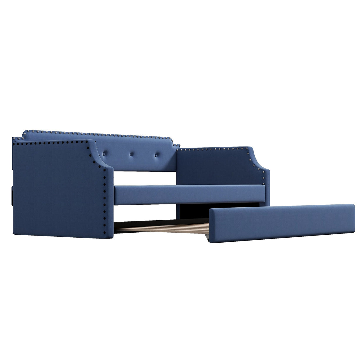 Upholstered Daybed with Trundle, Wood Slat Support,Upholstered Frame Sofa Bed Twin Blue Julia M Home & Kitchen