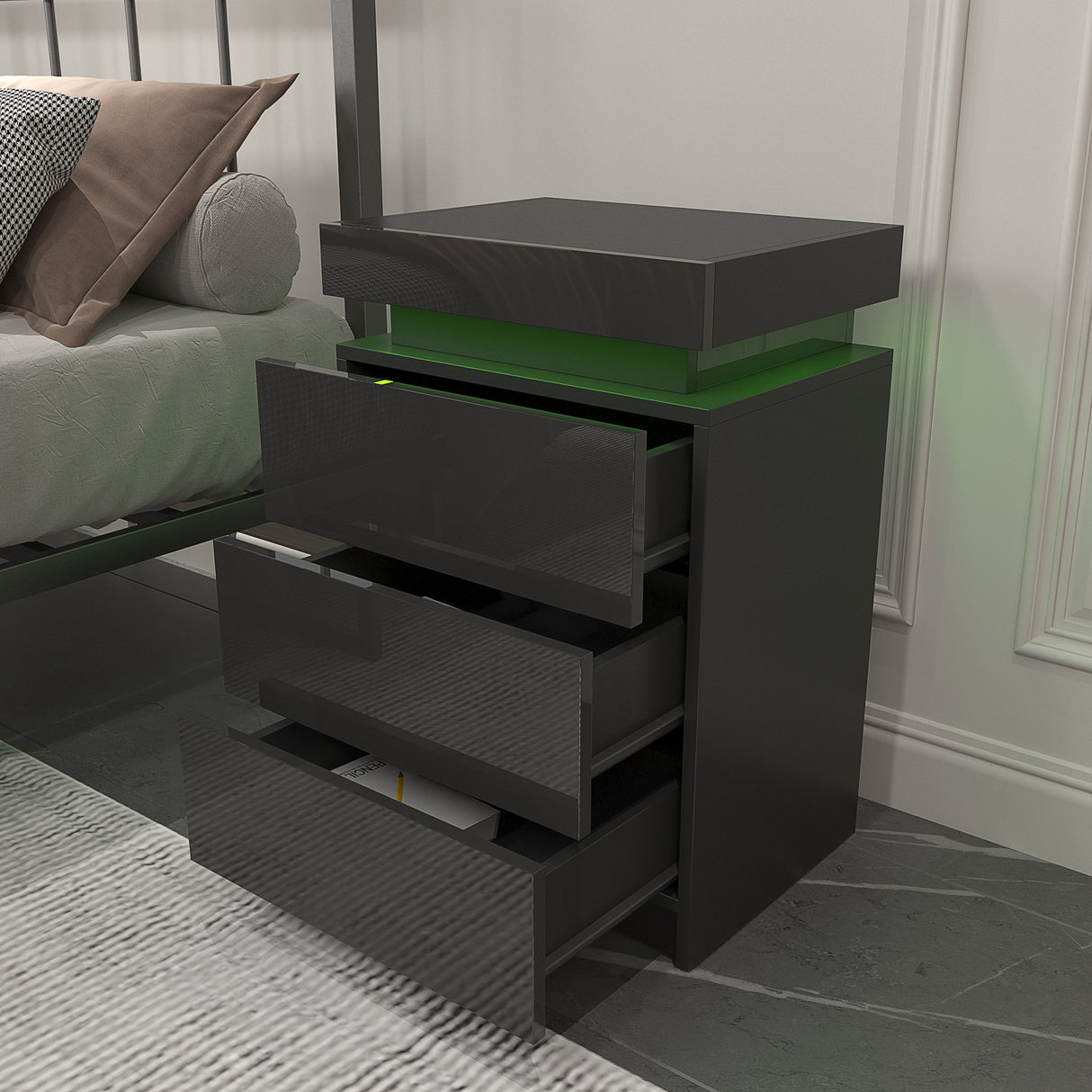 LED Black Nightstand Modern Multi-Colour LED Night Table Bedside Tables for Bedroom, Living Room - Julia M LifeStyles
