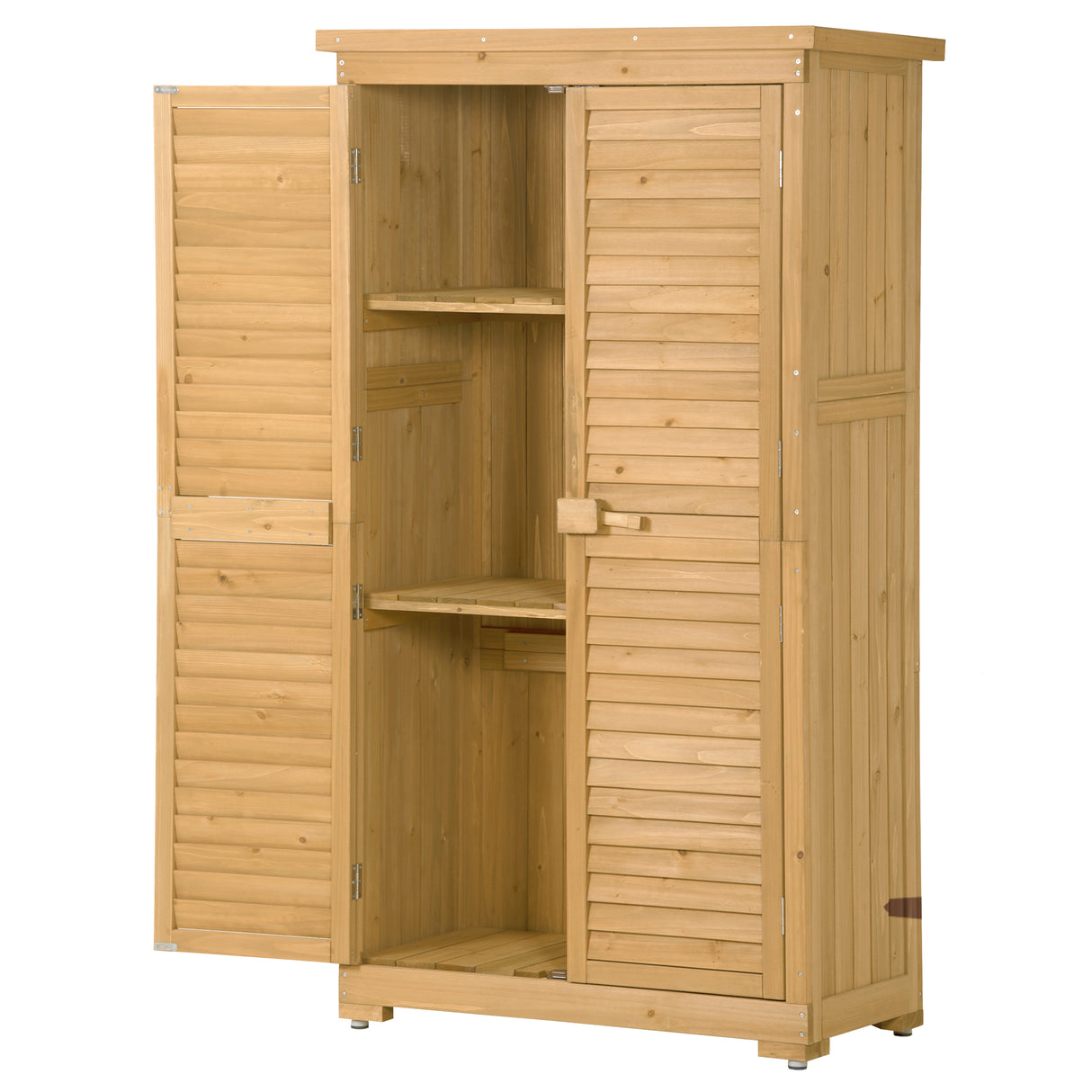 Wooden Garden Shed 3-tier Patio Storage Cabinet Outdoor Organizer Wooden Lockers with Wood (Natural Wood Color -Shutter Design) - Julia M LifeStyles