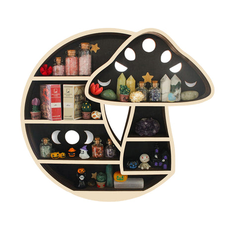 Adorable Mushroom - themed Decor. Wall - mounted Wooden Floating Mushroom Shelf. Ideal as a Crystal Display Shelf or a Rock Gem - Julia M LifeStyles