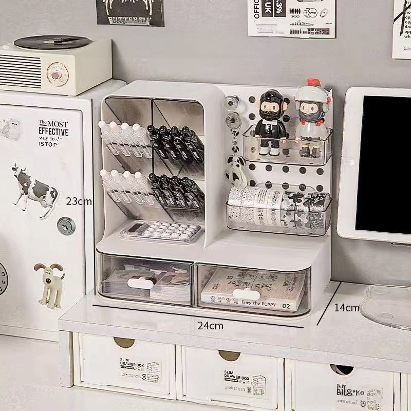 Adorable Desk Organizer with Hook Drawer, Hole Board, Card Display Stand, Desktop Storage Box, and Stationery Storage Rack - Julia M LifeStyles