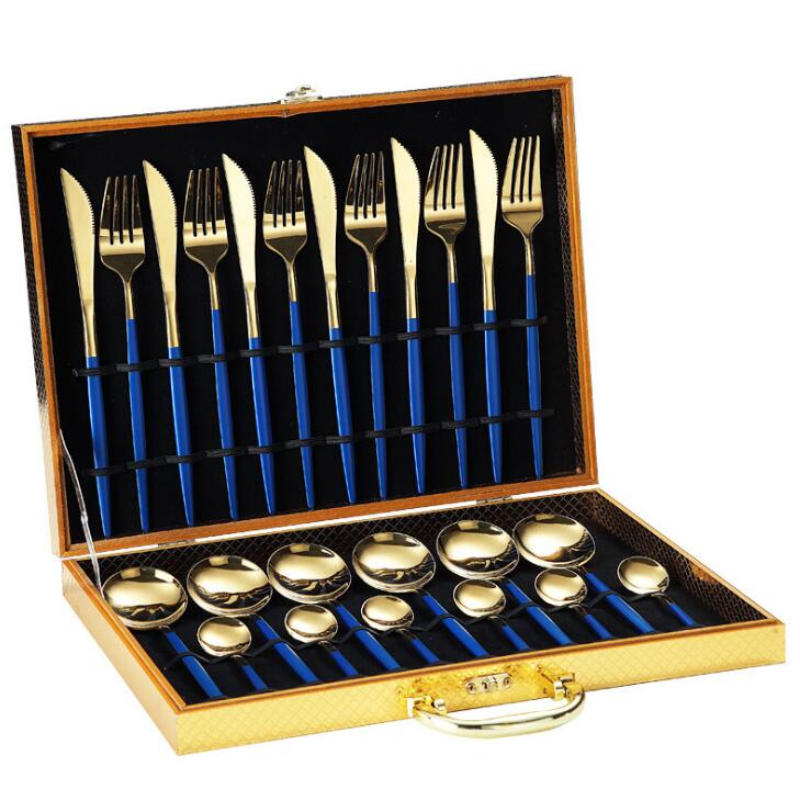 24pcs Gold Dinnerware Set Stainless Steel Tableware Set Knife Fork Spoon Luxury Cutlery Set Gift Box Julia M Home & Kitchen
