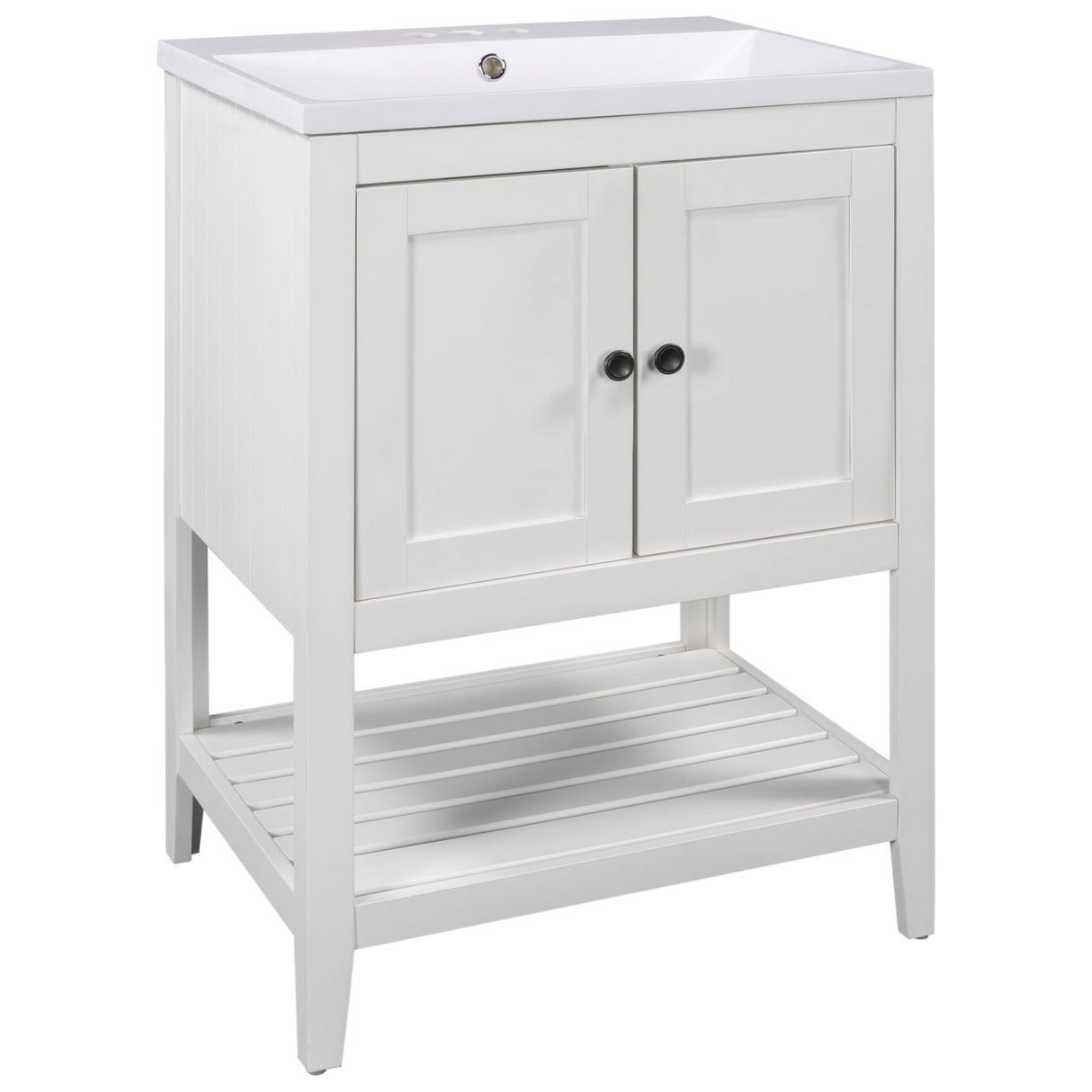 24" White Modern Sleek Bathroom Vanity Elegant Ceramic Sink with Solid Wood Frame Open Style Shelf Julia M Home & Kitchen
