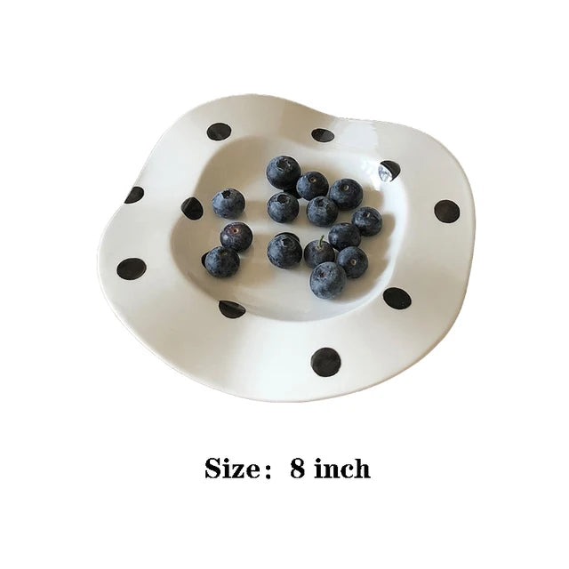 Nordic Ceramic Plate Dot Stripe Irregular Wave Shape Ceramic Dessert Plate Pasta Plate Dinner Plates Ceramic Dish Plates Julia M Home & Kitchen