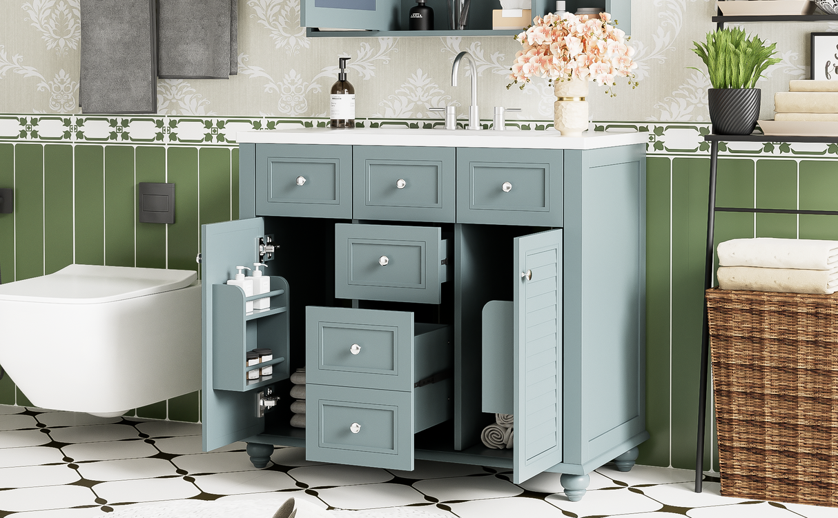 36 "bathroom makeup cabinet with resin sink combination and 2 drawers, with soft closing door, blue color eprolo