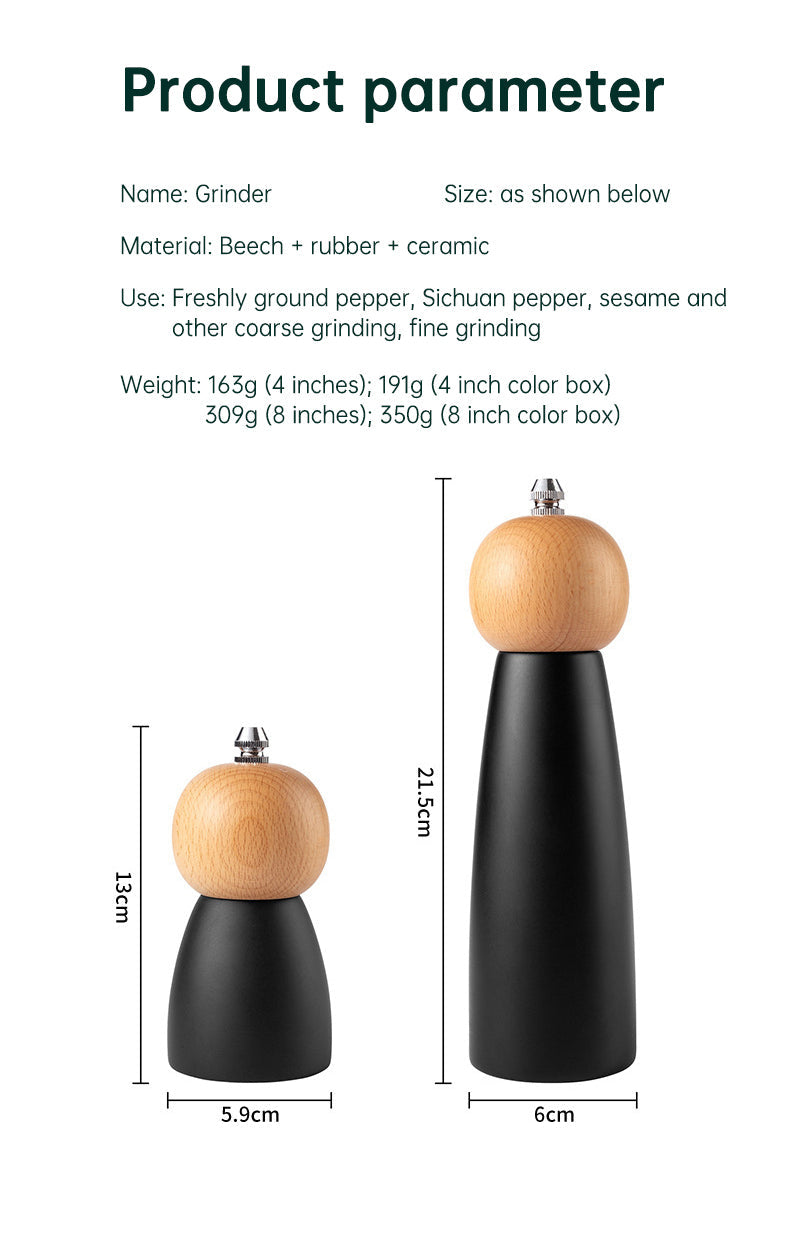 Kitchen Adjustable Coarseness Wood Pepper Grinder Mill Wooden Manual Sea Ceramic Grinding Mechanism Salt Mill eprolo