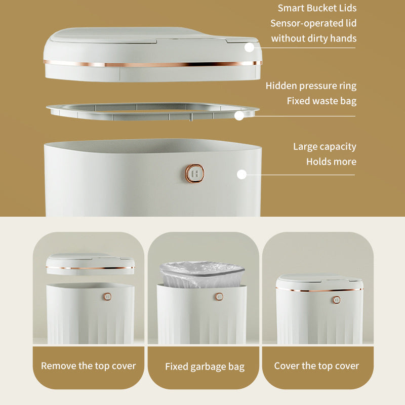 Xiaomi White Light Luxury Intelligent Sensor Garbage Can Home Living Room Silent Slow Drop Kitchen Touch-Free Open Lid Garbage Can Julia M Home & Kitchen