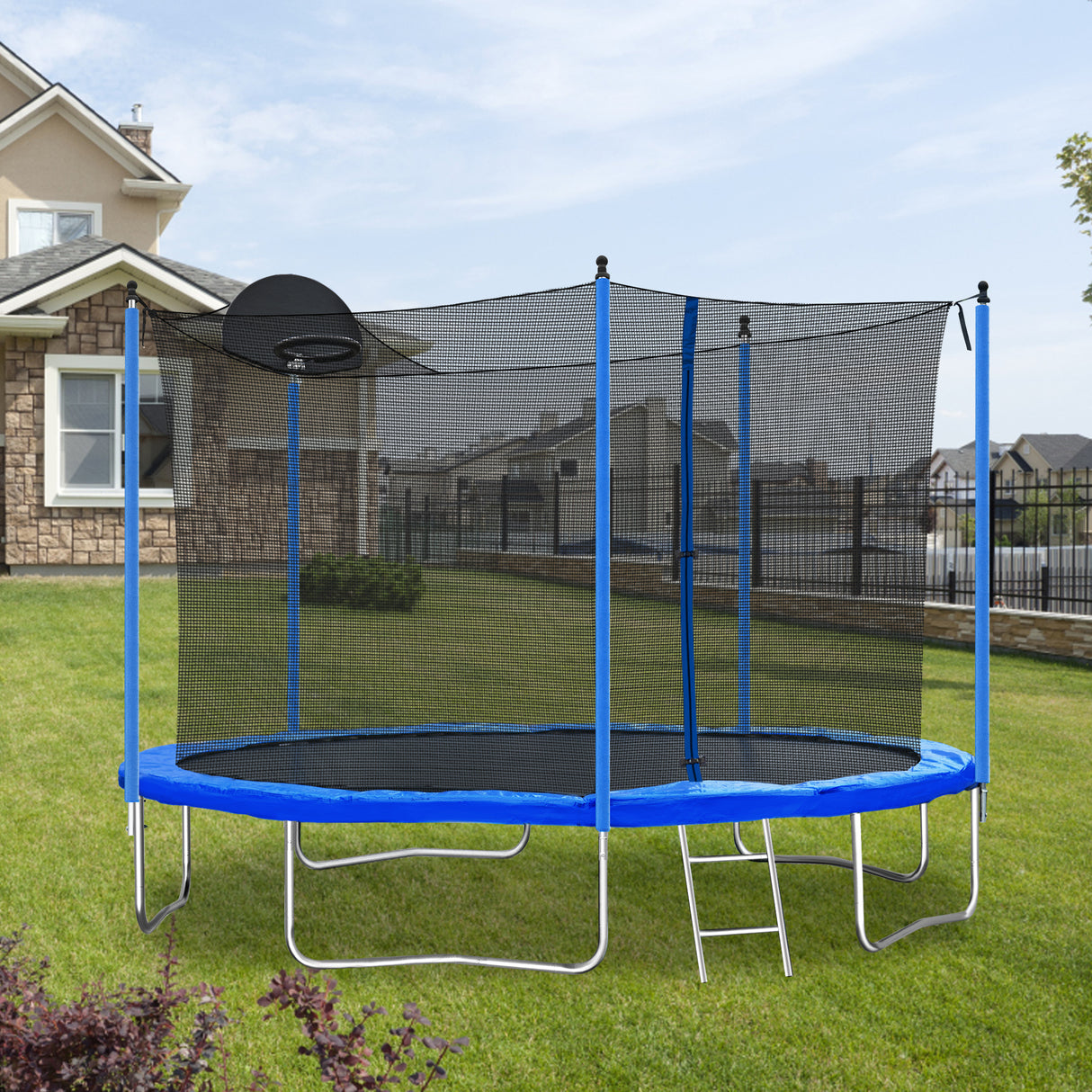 12FT Trampoline for Adults & Kids with Basketball Hoop, Outdoor Trampolines w/Ladder and Safety Enclosure Net for Kids and adult - Julia M LifeStyles