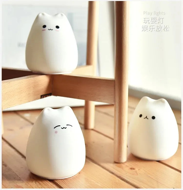 Touch Night Light Colorful Cat Silicone Animal Light Led Cartoon Lamp Bedroom Decoration Lights Bedside Lighting eprolo