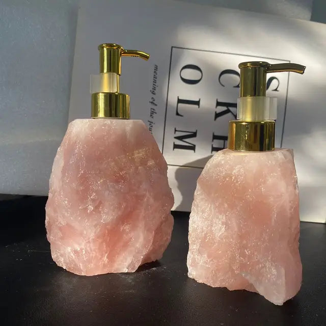 1 PCS Natural Pink Crystal Stone Press Bottle Dispenser 30ml Liquid Dispenser Shower Gel Wash Light Luxury Bathroom Accessory - Julia M LifeStyles