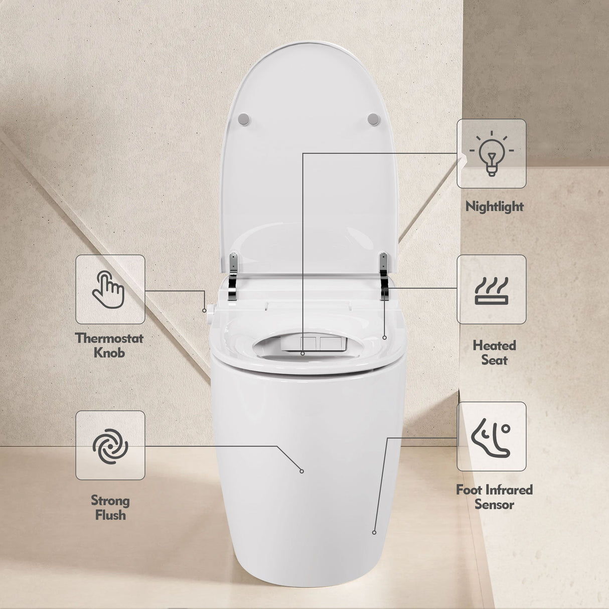 Heated seat intelligent toilet, integrated toilet, automatic flushing water tank toilet, with foot sensor flushing, white night Julia M Home & Kitchen