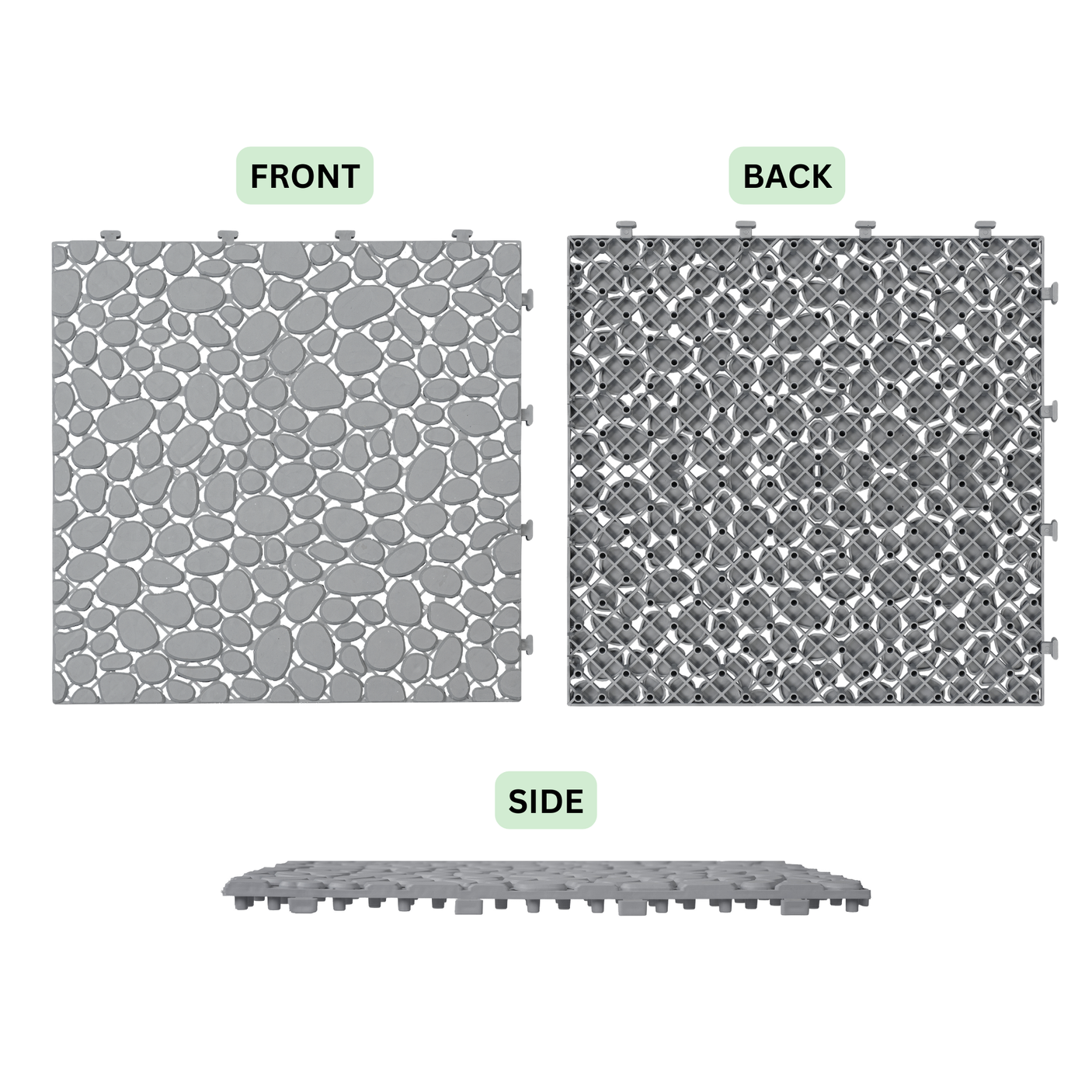 12 x 12 inch gray interlocking deck tiles, plastic waterproof pebble pattern, pack of 12 pieces - Julia M LifeStyles