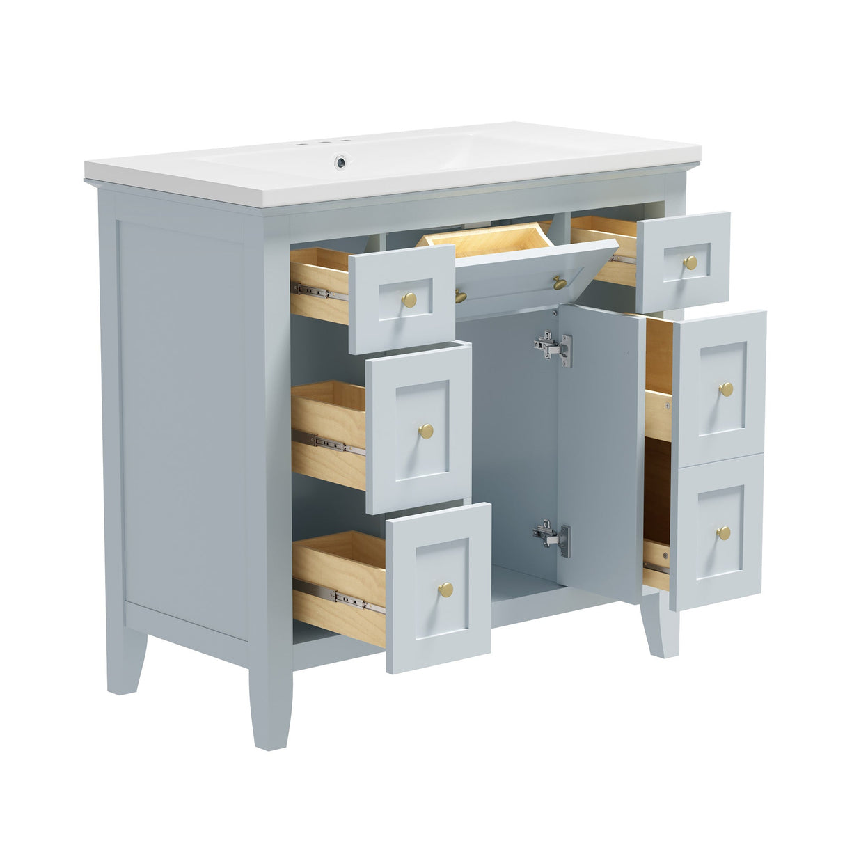 36 inch bathroom vanity with resin sink combination set with 6 drawers and 2 cabinets, storage cabinet vanity set, light blue Julia M Home & Kitchen