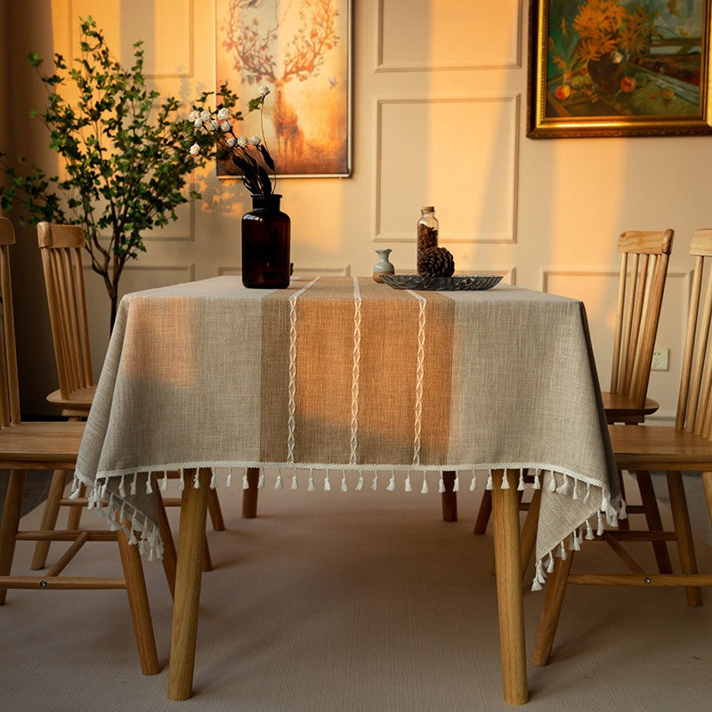 Nordic Christmas Table Cloth Hollow Tassel Table Cloth Solid Color Long Stripe Jacquard Table Cloth Tea Table Mat Cotton Linen Julia M Home & Kitchen
