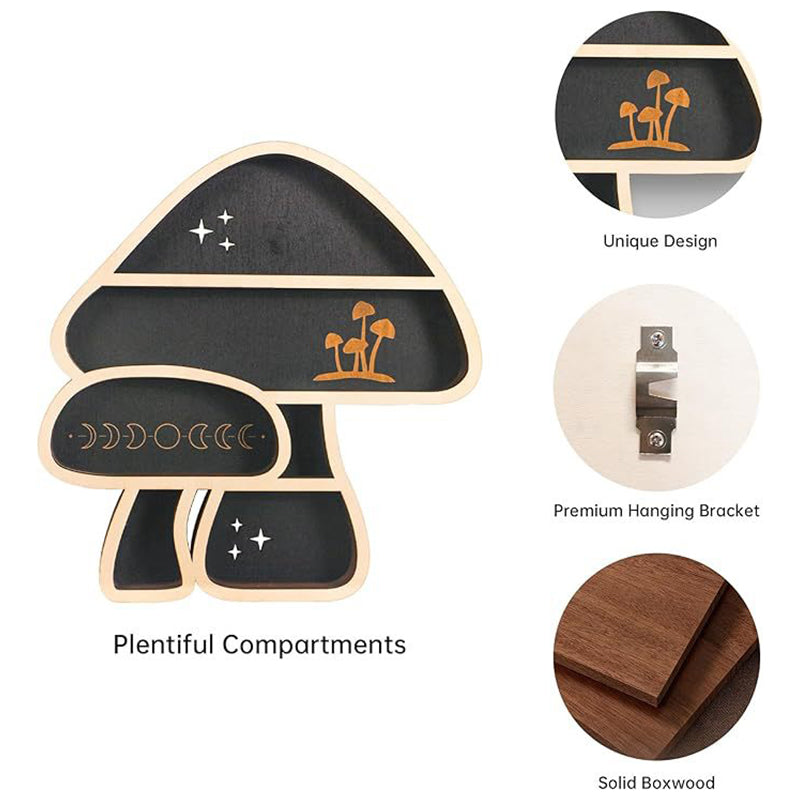 Adorable Mushroom - themed Decor. Wall - mounted Wooden Floating Mushroom Shelf. Ideal as a Crystal Display Shelf or a Rock Gem - Julia M LifeStyles