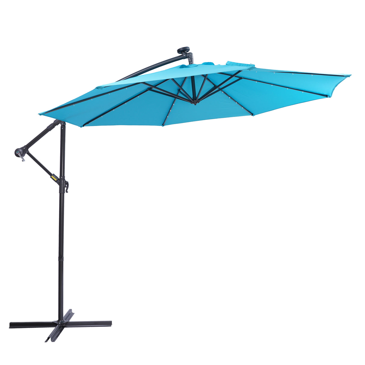 10 FT Solar LED Patio Outdoor Umbrella Hanging Cantilever Umbrella Offset Umbrella Easy Open Adustment with 32 LED Lights - Julia M LifeStyles