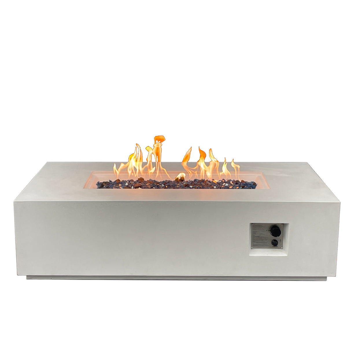 52 Inch Outdoor Concrete Propane gas rectangle Fire Pit table in Antique white color - Julia M LifeStyles