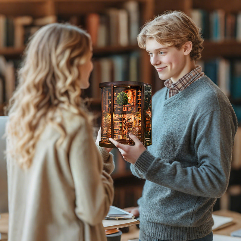 DIY Wooden Book Nook Kit - Miniature Bookend with Wisdom Rings, Home Decor Craft & Birthday Gift Idea