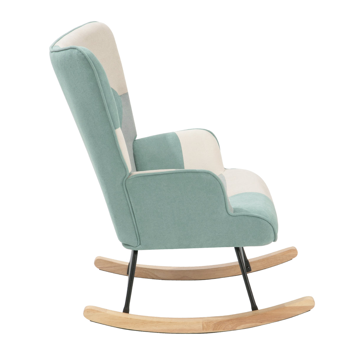 Rocking Chair with ottoman, Mid Century Fabric Rocker Chair with Wood Legs and Patchwork Linen for Livingroom Bedroom - Julia M LifeStyles