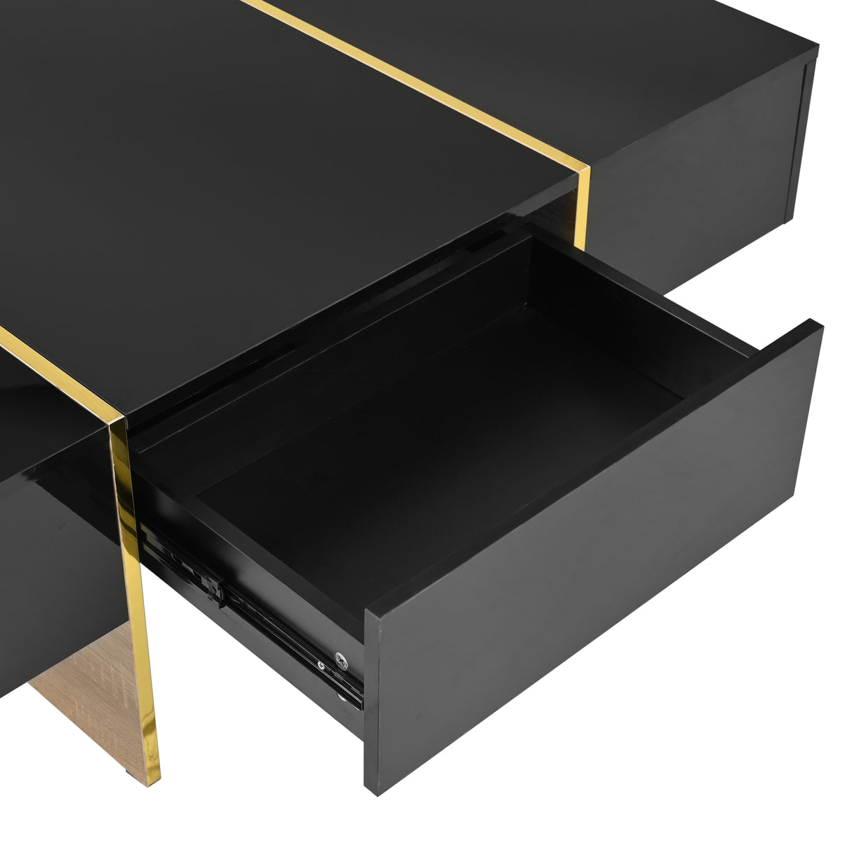 ON-TRANS 47.2 inch x 31.4 inch multifunctional rectangular sofa table with 2 drawers and gold wood grain leg center table, black - Julia M LifeStyles