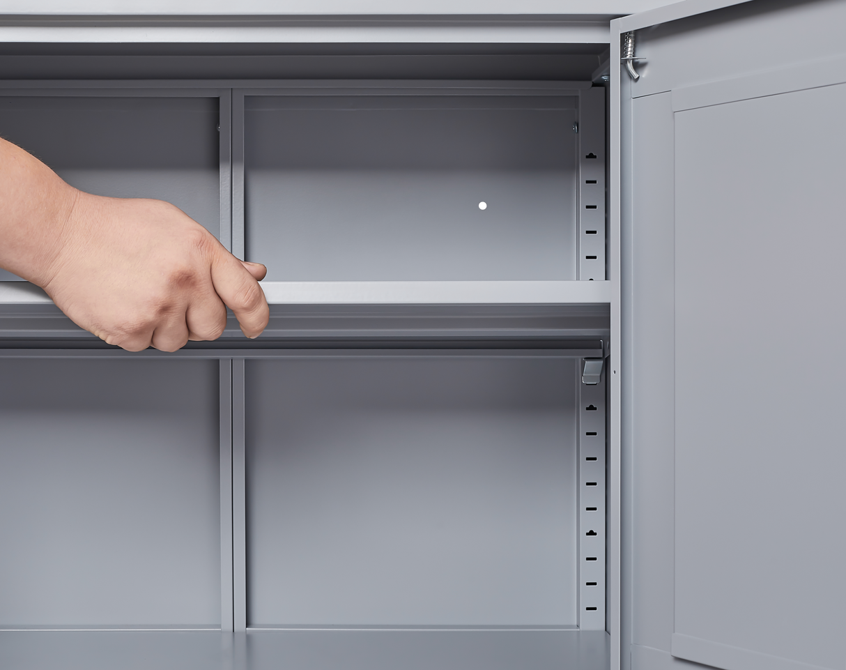 Grey metal kitchen storage cabinet, kitchen pantry storage cabinet with door and shelf, adjustable leveling feet eprolo