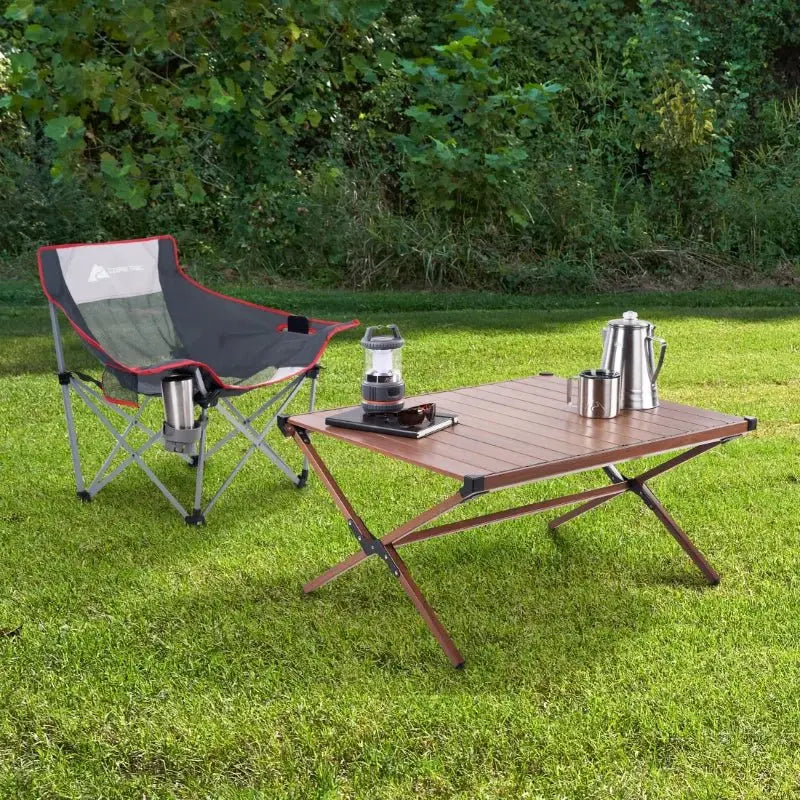 Dark Brown Mahogany Roll-Top Folding Camping Table - Julia M LifeStyles
