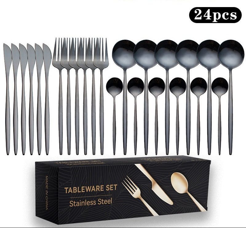 Cutlery Set Stainless Steel Knife Fork Set 24-Piece Tableware Set Golden Steak Knife Fork Spoon 6-Person Set eprolo