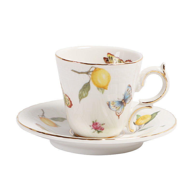 European - style Elegant Lemon Espresso Cups Set: Includes Tea Cups, Saucers, Ceramic Mugs, and a Dessert Plate eprolo