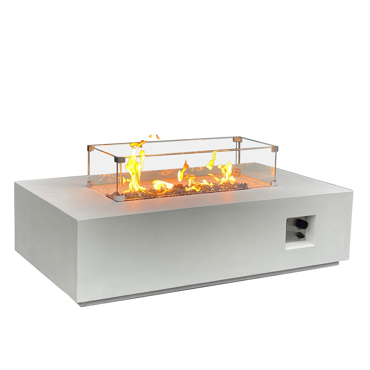 52 Inch Outdoor Concrete Propane gas rectangle Fire Pit table in Antique white color - Julia M LifeStyles