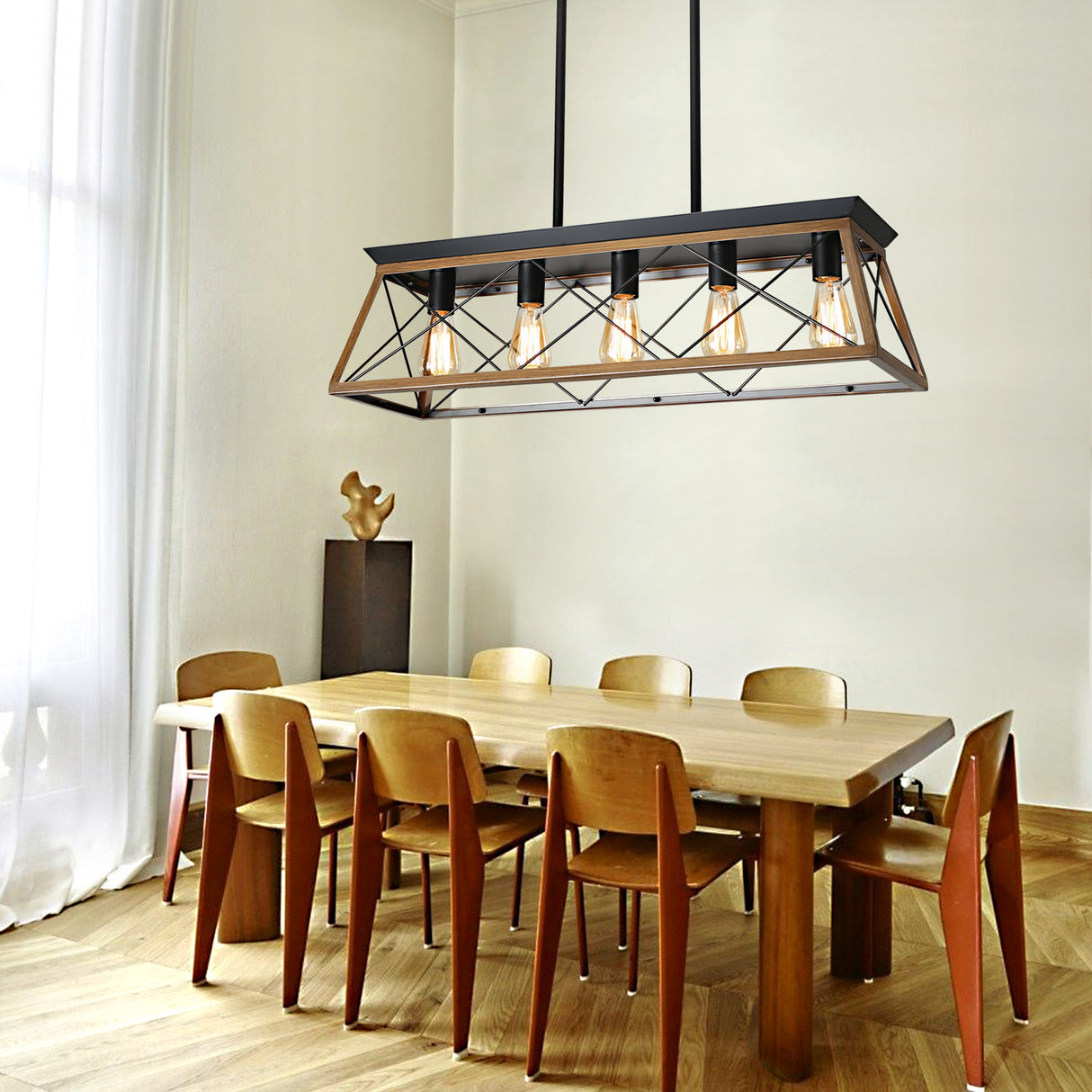 Farmhouse Chandeliers With 5 Bulbs For Dining Room Walnut - Julia M LifeStyles