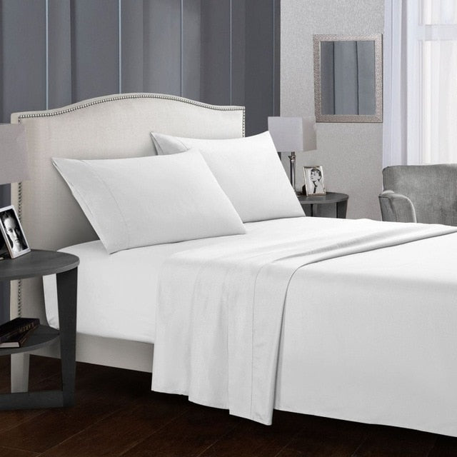 White Bedding Set Queen size Bed sheets Solid color Flat Sheet+Fitted Sheet+Pillowcase Bed Linens - Julia M LifeStyles