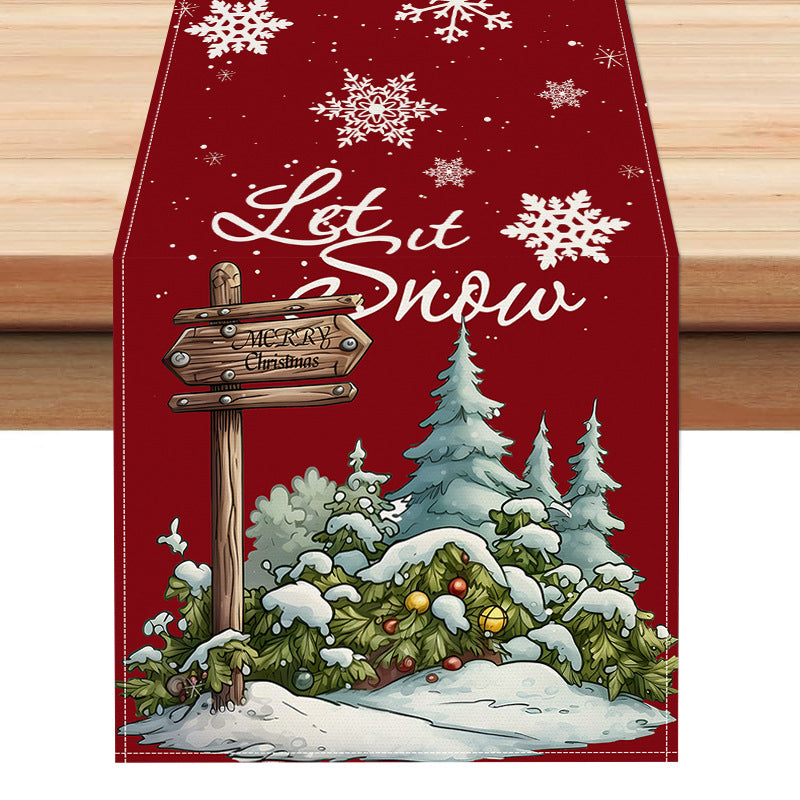 Christmas Snowflake Linen Table Flag New Christmas Tree Printed Tablecloth Holiday Table Decoration Tablecloth Mat Julia M Home & Kitchen