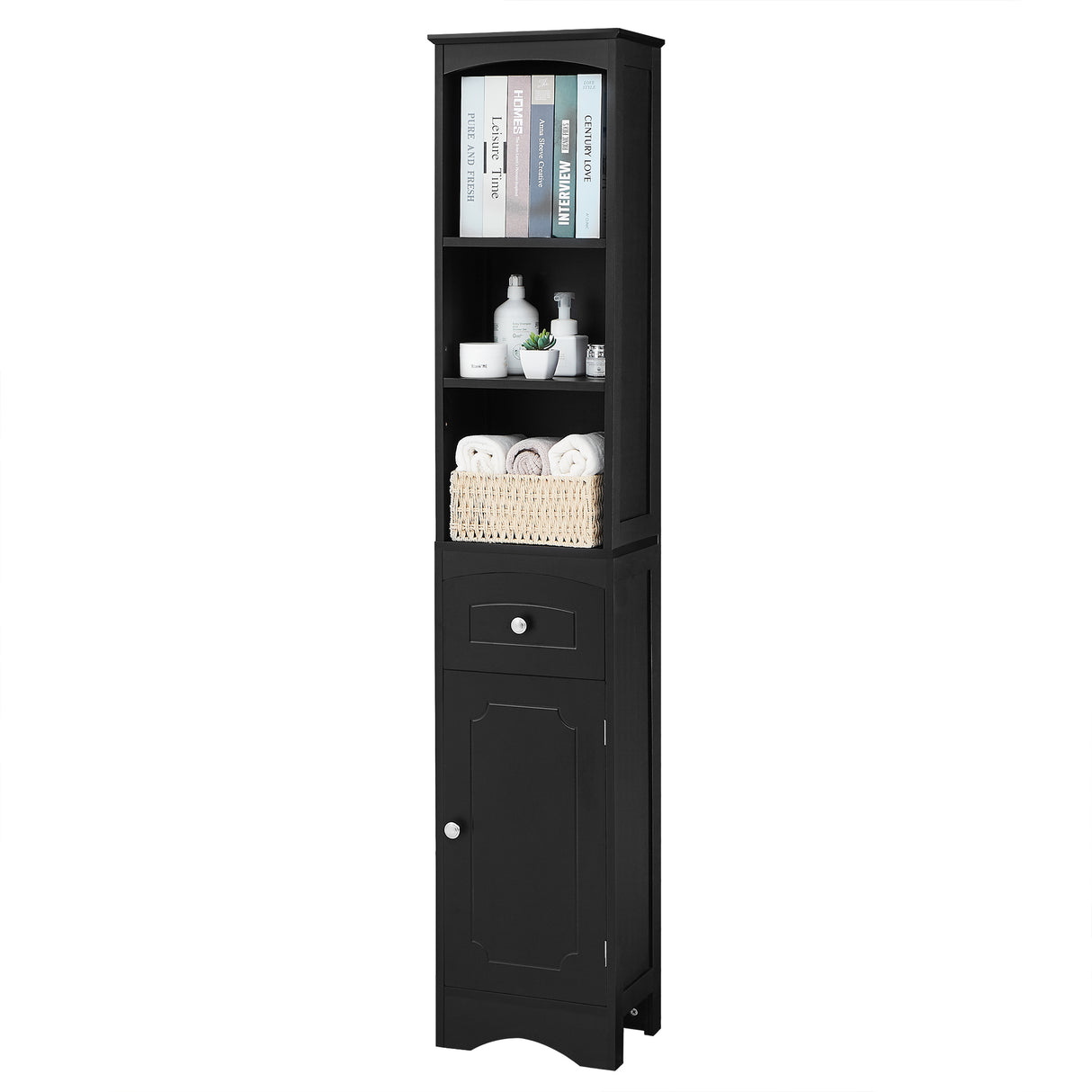 Tall Bathroom Cabinet, Freestanding Storage Cabinet with Drawer, MDF Board, Adjustable Shelf, Black - Julia M LifeStyles