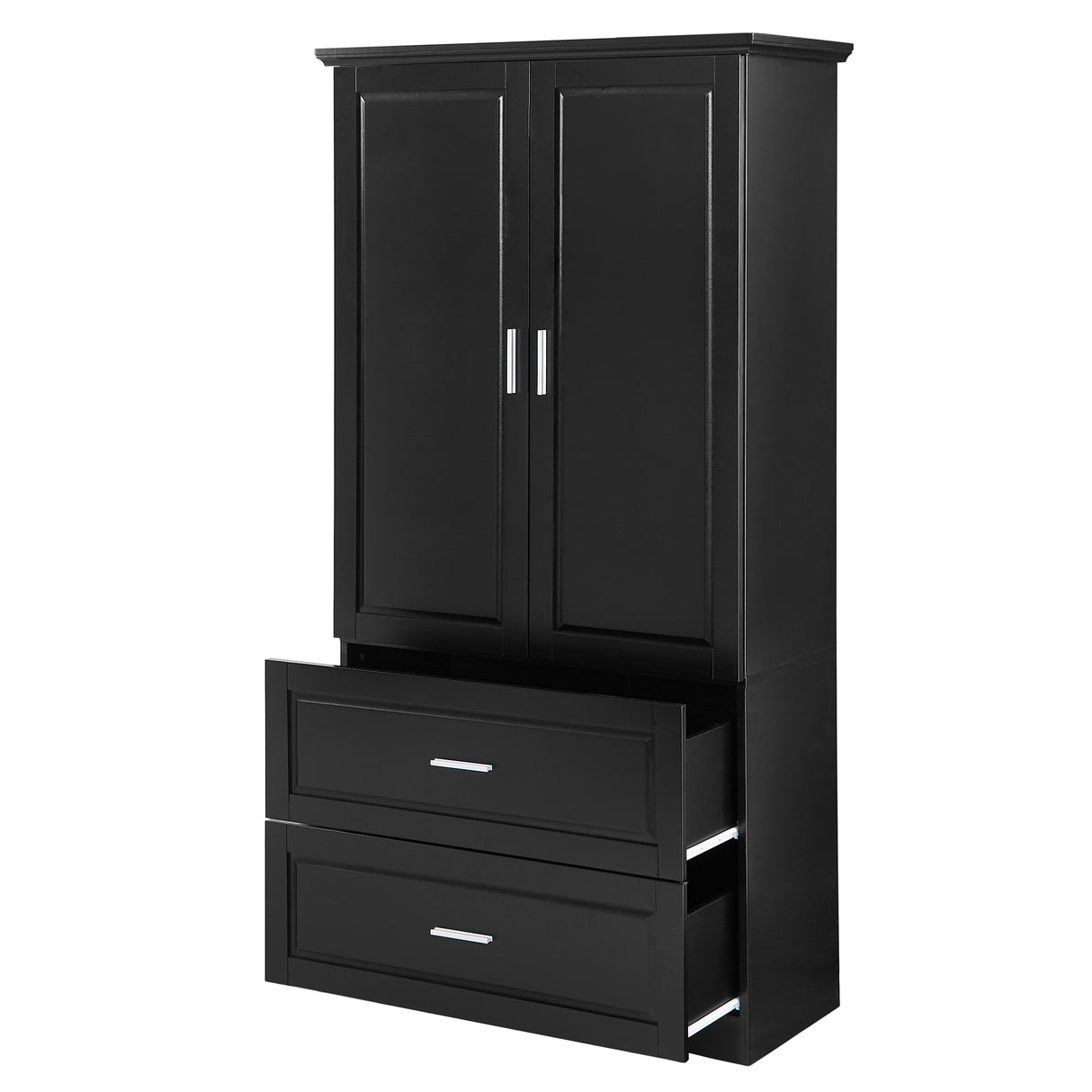 Tall Bathroom Storage Cabinet, Cabinet with Two Doors and Drawers, Adjustable Shelf, MDF Board, Black - Julia M LifeStyles