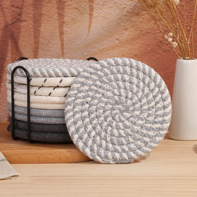 Cotton thread placemat hand woven insulation mat bowl mat cup mat thickened and simple cotton linen table mat eprolo