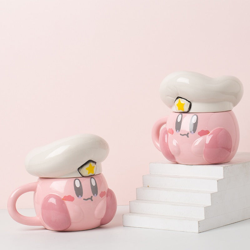 Madou Cute Pink Cartoon Chef Star Mug Cabbie Chef Hat Star Ceramic Cup Cartoon Navy Hat Star Coffee Mug With Lid Ceramic Mugs - Julia M LifeStyles