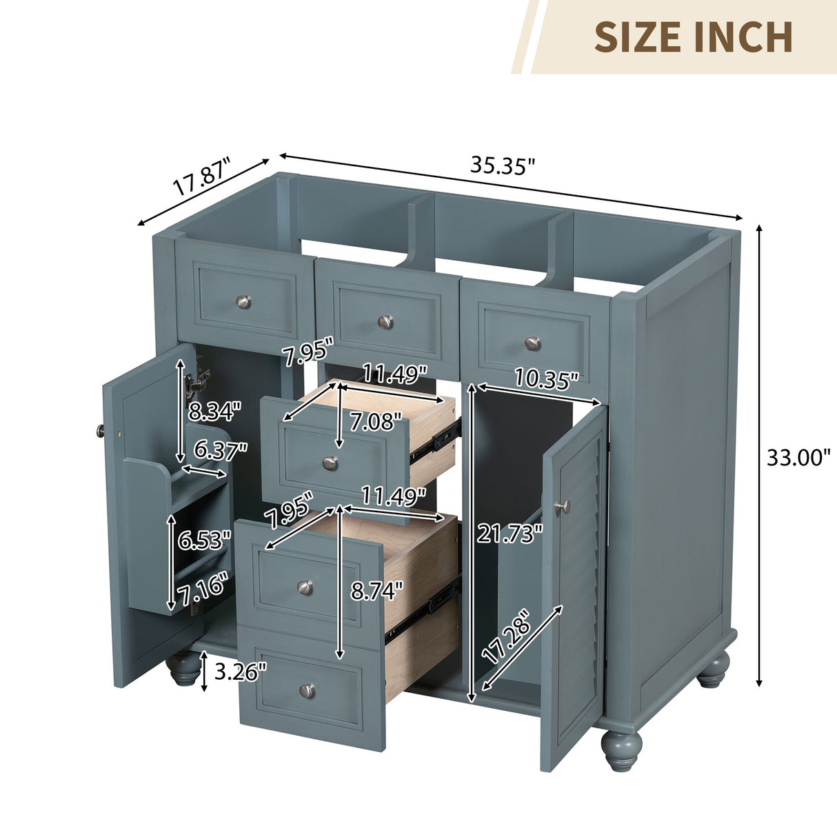 36 "No sink, with 2 drawers and soft closing door, independent makeup rack, bathroom cabinet, blue (excluding sink) Julia M Home & Kitchen