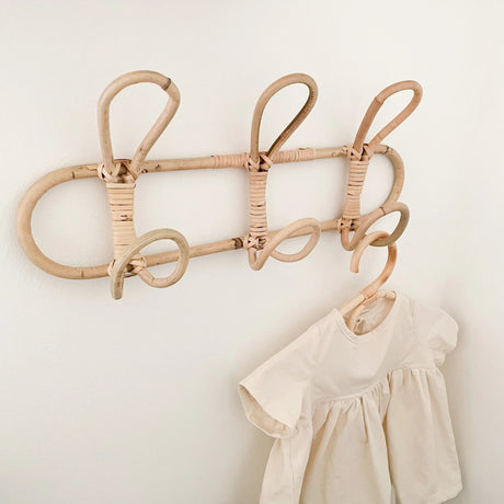 Kids Room Decor Hanger Rattan Wall Hooks Kids Garments Organizer Rack Clothes Hat Hanging Hook Rattan Hanger eprolo